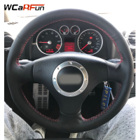 WCaRFun Black Leather Steering Wheel Cover for Audi A2 8Z A3 8L Sportback A4 B6 Avant A6 C5 A8 D2 TT 8N S3 S4 RS4 RS6