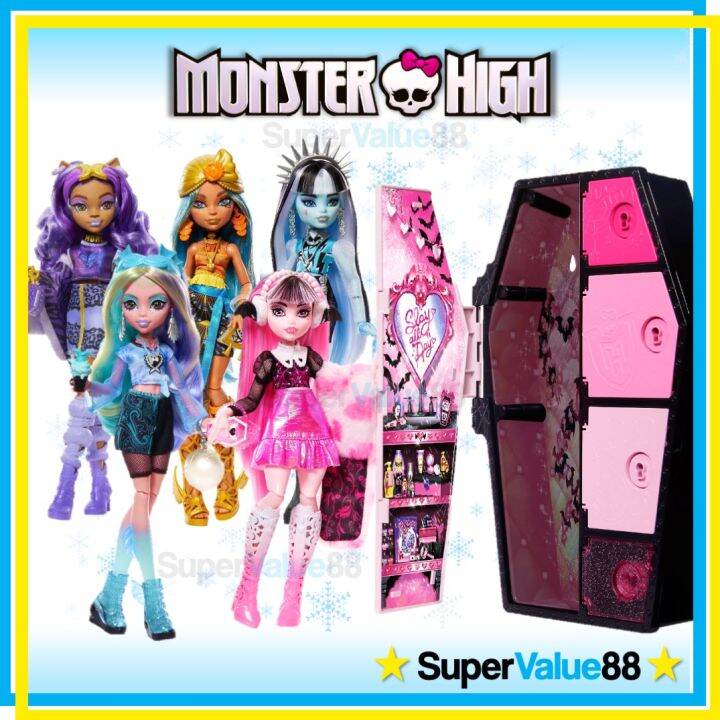 Monster High Doll and Fashion Set, Draculaura with Dress-Up Locker and 19+  Surprises, Skulltimate Secrets