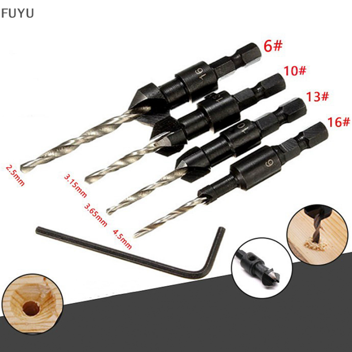 fuyu-4pcs-5ขลุ่ย-hss-countersink-เจาะบิตชุดงานไม้ช่างไม้เครื่องมือ6-12