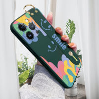 Hpcase เคสสำหรับ Apple iPhone 15 Plus 15 Pro Max 15 Pro พร้อมสายรัดข้อมือเหมือนฝันเคสโทรศัพท์รูปตัวการ์ตูนเด็กผู้หญิงยิ้มขอบสี่เหลี่ยมของเหลวปลอกซิลิโคนคลุมทั้งหมดกล้องเคสป้องกันการกระแทก