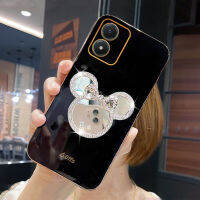 YiaMia Minnie Mirror Phone Case สำหรับ VIVO Y02S 4G Y16 4G Y22 Y22S 4G Y35 Y77 Y66 Y67 V5 V5S 1609ตรงขอบ Electroplating นุ่มซิลิโคนโทรศัพท์กับ Rhinestone Minnie แต่งหน้ากระจกผู้ถือ