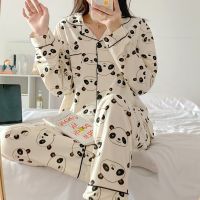 {AH Department Store}เกาหลี2ชิ้นชุดนอนสำหรับสตรี Panda พิมพ์ Homewear ชุดนอนฤดูหนาวใหม่ชุดนอนชุดนอนสบายๆ Pijama สัตว์ Loungewear