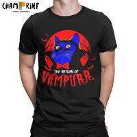 เสื้อยืดผู้ชายเสื้อยืดการกลับมาของ Vampurr เสื้อยืดผ้าฝ้ายบริสุทธิ์บ้าเสื้อยืดแขนสั้นแมวแวมไพร์ในวันฮาโลวีนเสื้อยืดเสื้อผ้าคอโอของขวัญ