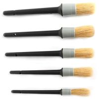 Natural Boar Hair Detail Brush (Set Of 5),Premium Detail Brushes For Engines, Wheels, Interior, Leather, Trim,Air Vents, Emblems