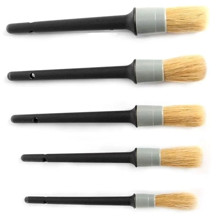 Natural Boar Hair Detail Brush (Set Of 5),Premium Detail Brushes For Engines, Wheels, Interior
