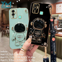 Yamia เคสมือจับสำหรับโทรศัพท์มือถือนักบินอวกาศการ์ตูนน่ารักสำหรับ Infinix 12 / 12i / 12 Play/11S / 11S / 11S Nfc/ 11 Play / 9 / 9 Pro / 9 Play/8/8 Pro ฝาครอบโทรศัพท์ TPU เคสนิ่มเคลือบอิเล็คโทรเพลท6D พร้อมสายคล้องคอ