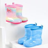 Cute Children Rain Boots Kids Shoes Girls PVC Rubber Boots Water Shoes Rainbow Bow Waterproof Soft Bottom Non-Slip Rainboots