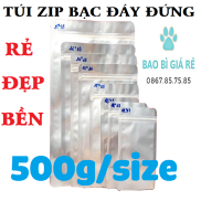 500G Túi Zip Bạc Đựng Bột, Thực Phẩm Tiện Dụng, Túi 1 Mặt Trong 1 Mặt Bạc