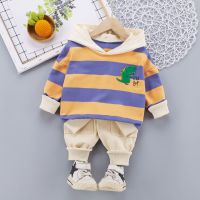 2022 Spring Autumn New Childrens Clothing Dinosaur Stripe 2Piece Suit Casual Style Boys Girls General Sports Suit Top trousers