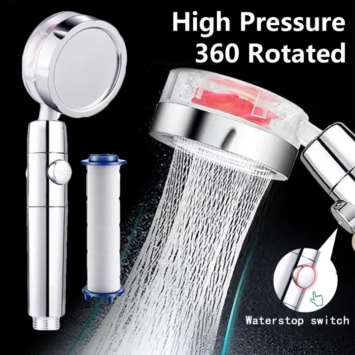 High Pressure Shower Head With Filter Pause Switch Turbo Fan 360