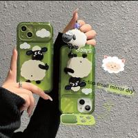 น่ารักแกะกระจกพลิกได้เคสซิลิโคนนิ่มสำหรับโทรศัพท์เคสสำหรับ Apple iPhone 14 13 12 11 X XR XS Pro Max Plus เคสฝาหลังทันสมัยมีสไตล์จาก GGQcase