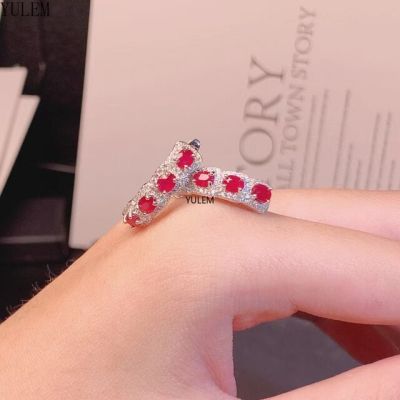 YULEM 3*4 Natual Ruby with Classic Design 8pcs Natural Gem for Daily Wear 925 Sterling Silver Earrings