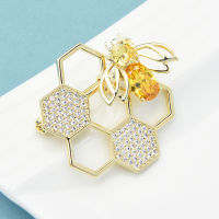 Wuli&amp;baby New Spin Bee Brooches For Women Designer Honeycomb Insect Party Office Brooch Pin Gifts