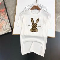 Luxury 100% Cotton Men T-Shirt 2023 Summer Rabbit Alphabet Print Daily Leisure Oversized Retro Short Sleeve O-Neck