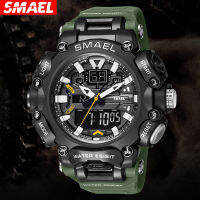 SMAEL นาฬิกาผู้ชายแบบกันน้ำแบรนด์แฟชั่น,นาฬิกาผู้ชายแบบหน้าจอคู่สามารถตั้งปลุกวันที่แบบดิจิตอลนาฬิกาลำลองสำหรับวิ่งออกกำลังกายกลางแจ้งครั้งที่สอง