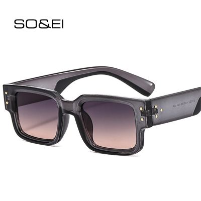 SO amp;EI Retro Square Women Double Color Sunglasses Fashion Rivets Decoration Shades UV400 Men Trending Gradient Sun Glasses