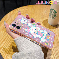 Jlingji เคสสำหรับ iPhone 12 12 12 Pro 12 Pro Max 12 Mini กระต่ายสีขาวน่ารักการ์ตูนสุดหรูกรอบชุบสี่เหลี่ยมเคสเคสมือถือซิลิโคนกันกระแทกฝาหลังป้องกันเลนส์กล้อง