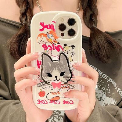 [Yellow peach flavor]  INS เกาหลีจดหมายน่ารักสายแมวยึดกรณีโทรศัพท์อ่อนสำหรับ IPhone 11 12 13 Pro Max XR XS ผู้ถือป้องกันปกหลัง F Unda