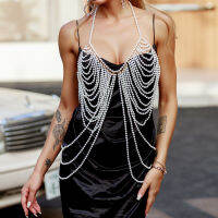 Adjustable Halter Pearl Top Body Chain Womens Fashion Shoulder Necklaces Bra Chain Jewelry Sexy Wedding Dress Accessories