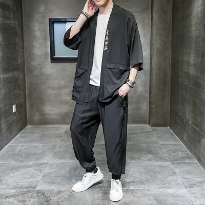 Tradisional ชุดกิโมโน Yukata Jepun,ชุดกิโมโน Lelaki เสื้อคาร์ดิแกนเสื้อ Lelaki Seluar ชุด Jepun Kimonos ชุดฤดูร้อน F2847ชายหาด
