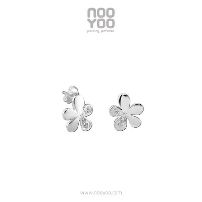 NooYoo ต่างหูสำหรับผิวแพ้ง่าย Flower with Crystal Surgical Steel