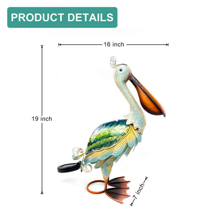 พลังงานแสงอาทิตย์โลหะ-pelican-garden-ประติมากรรมรูปปั้นแก้วตกแต่งกลางแจ้ง-pelican-yard-art-สนามหญ้าเครื่องประดับสำหรับ-backyard-porch-patio-decor