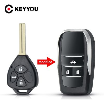 KEYYOU เคสกุญแจรีโมทกุญแจเปล่ารถยนต์ปรับแต่งรีโมทพลิกพับได้ซองใส่กุญแจ3ปุ่ม TOY48