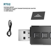 RT02 RT02 Lcckaa USB บลูทูธ5.0เครื่องรับส่งสัญญาณอะแดปเตอร์เสียงไร้สาย2 In 1พร้อมสายไมค์3.5มม. สำหรับจอทีวีติดรถลำโพงหูฟัง Aux