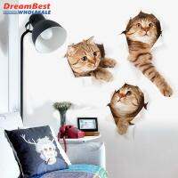 ❤️ Dream ใหม่ล่าสุด Home Decor แมว 3D สติ๊กเกอร์ติดผนัง Hole ดูสติ๊กเกอร์ห้องน้ำของตกแต่งบ้านแมว PVC ประดับกำแพงแบบถอดได้ Art วอลเปเปอร์