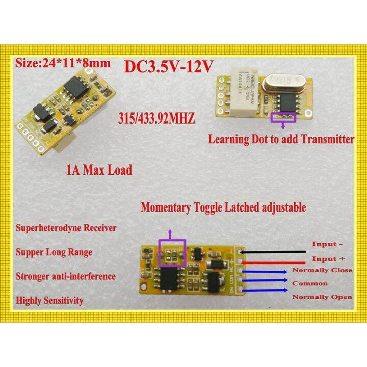 1-set-tiny-rf-remote-switch-433mhz-4-2v-4-5v-5v-6v-7-4v-9v-12v-small-relay-contact-switches-no-com-nc-mini-switch