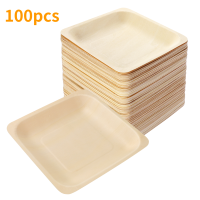 【hot】50/100pcs Square Disposable Wooden Plate and Spoon Party Plates Tableware for Wedding Restaurant Picnic Birthday 140x140mm ！