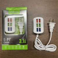 เครื่องชาร์จ USB ที่รวดเร็วพอร์ต6พร้อมสายไฟสำหรับโทรศัพท์ทุกรุ่น