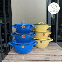 หม้อเคลือบ 2 หู อย่างหนา 1 ชุด 3 ใบ (16/18/20 cm) ตราเพนกวิน สีน้ำเงิน/เหลือง หม้อ BMC.kitchenware ร้าน BMC kitchenware