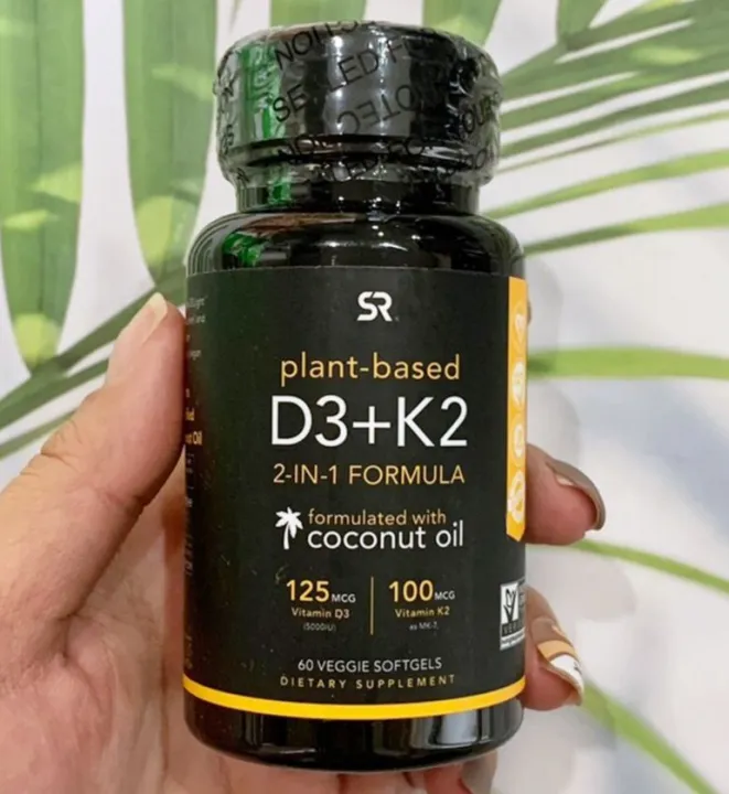 วิตามินดี3+วิตามินเค2 Vitamin D3 + K2 Plant Based 60 Veggie Softgels