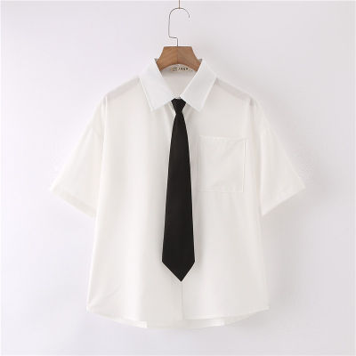 Women Summer Blouses Shirt Short Sleeve Solid White Blouse Tops With Tie Bow  Korean Style Female Shirts Lapel Blusas 13520