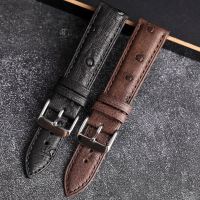 Suitable For Handmade ostrich leather strap 18 20 22MM butterfly buckle men and women soft classic watch chain retr