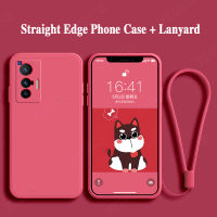 เคสสำหรับ VIVO X70 X80 X90 X60 X50 Pro 5G เคสโทรศัพท์แบบนิ่มที่เป็นซิลิโคนเหลว TPU ขอบตรงพร้อมเคสกันกระแทกพร้อมสายคล้องป้องกันเลนส์สีลูกกวาดน่ารักเคสโทรศัพท์หลัง