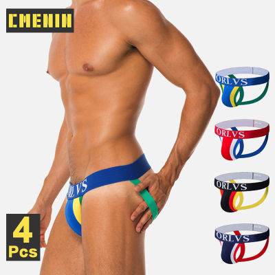 CMENIN ORLVS 4Pcs Ins สไตล์ผ้าฝ้ายชุดชั้นในเซ็กซี่ชายกางเกง Jockstrap Breathable Tanga Mens Thongs และ G String Man กางเกงมาใหม่ OR14