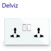 Delviz สวิตช์ซ็อกเก็ตกระจกเทมเปอร์ควบคุมแจ็คคู่แผงสีขาวเต้าเสียบสี่เหลี่ยม16a ปลั๊กไฟสากล