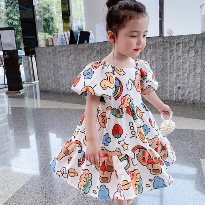 ninakids-1-6ปีสื้อผ้าเด็กชุดเดรสลายการ์ตูนน่ารักสำหรับเด็กผู้หญิงชุดเจ้าหญิง