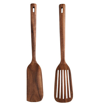 Wooden Kitchen Cooking Utensils,2 PCS Wooden Spoons and Spatula for Cooking, Sleek, Cookware for Home Use and Kitchen