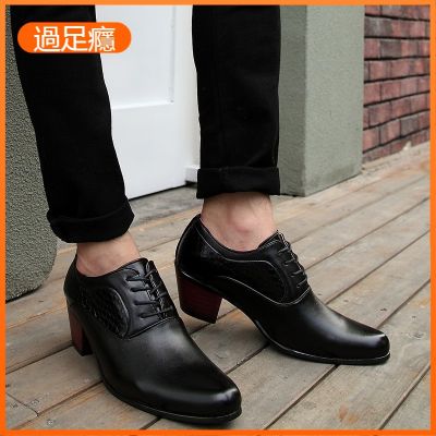 TOP☆รองเท้าส้นสูง หนังวัวแท้ หัวแหลม สีดํา สไตล์เกาหลี นักธุรกิจ สําหรับผู้ชาย