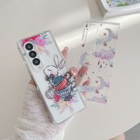 For Samsung Galaxy Z Fold 4 Case Cute Cartoon Rabbit Moon Pattern Transparent Hard PC Cover For Galaxy Z Fold 3 Case