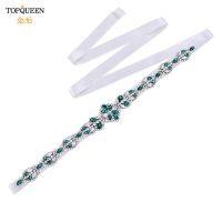 TOPQUEEN S39 Women Diamond Waist Belt Green Rhinestone Wedding Dresses Bridal Belt Bridesmaid Girl Friend Dress Prom Luxury Belt