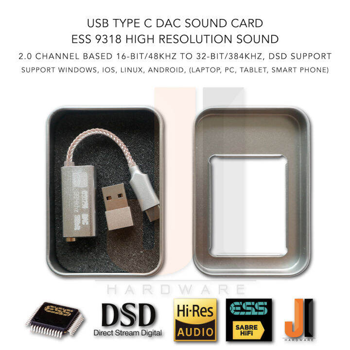 usb-type-c-dac-sound-card-ess-9318-high-resolution-sound-for-pc-tablet-laptop-smart-phone-support-ios-windows-android-ของใหม่มีกล่องใส่