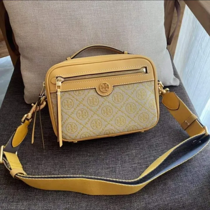 4880 TORY BURCH T Monogram Jacquard Camera Bag GOLDFINCH