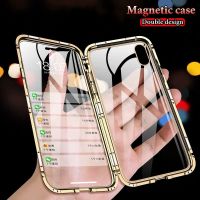 Double-Sided Metal Magnetic Adsorption Case For iPhone 14 12 11 13 Pro XS Max XR Glass Magnet Case For iPhone 7 8 Plus SE Cover