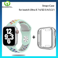 สายซิลิโคนระบายอากาศ BassPal + เคสสำหรับ Apple Watch อัลตร้า8 7 SE 6 5 4 49มม. 41 45 40 44มม. สายนาฬิกาแบบสปอร์ต + 360เคสป้องกันหน้าจอ TPU แบบสมบูรณ์สำหรับ I Watch Series 3 2 1 42มม. 38มม.