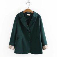 【มีไซส์ใหญ่】Plus Size Womens 9/10 Sleeve Black Green Blazers Ladies V-neck Office-wear Button Up Spring Autumn Outerwear