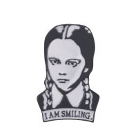 I AM SMILING Girl Brooch Wednesday Addams Movie Pins Metal For Backpack Hat CR Figure Badge Clothes for Women Gifts Accessories Fashion Brooches Pins